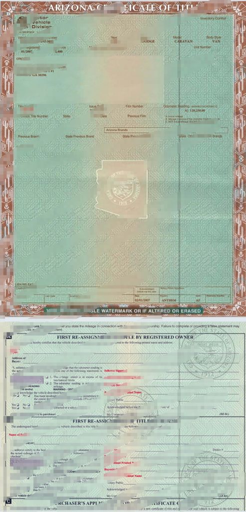 亚利桑那州所有权证明（汽车所有权）Word 和 PDF 格式