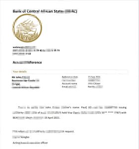 中非共和国中非国家银行 BEAC 银行账户推荐信模板Central African Republic Bank Of Central African States BEAC Bank Account Reference Letter Template-帮司令
