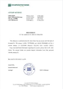 肯尼亚合作银行推荐信模板Kenya Co-operative Bank Reference Letter Template-帮司令