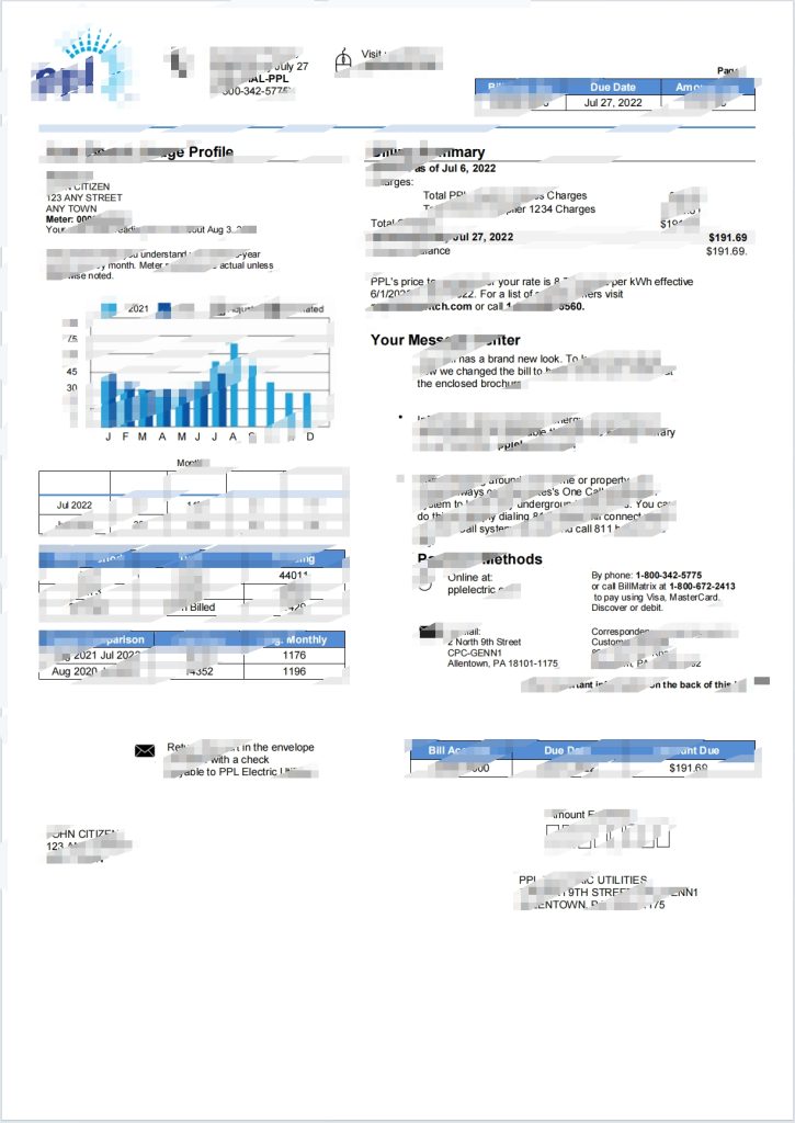 美国费城 PPL 公用事业账单 Word 和 PDF 模板