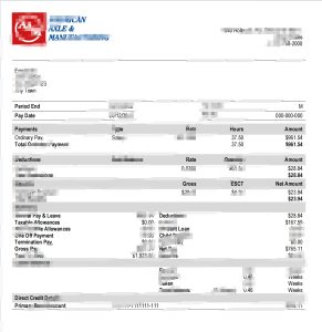 美国车桥制造公司工资单模板American Axle manufacturing company pay stub Template-帮司令