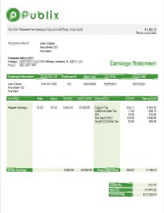 美国Publix Super Markets Inc.超市公司工资单Word和PDF模板USA Publix Super Markets Inc. supermarket company paycheck Word and PDF template-帮司令