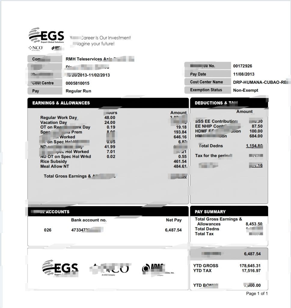EGS 公司工资单模板