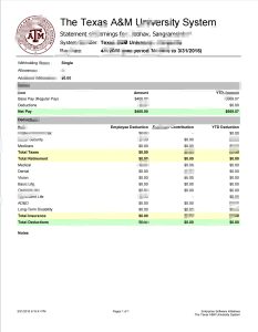 德克萨斯农工大学系统工资单模板the texas A&M University System PayStub Template-帮司令