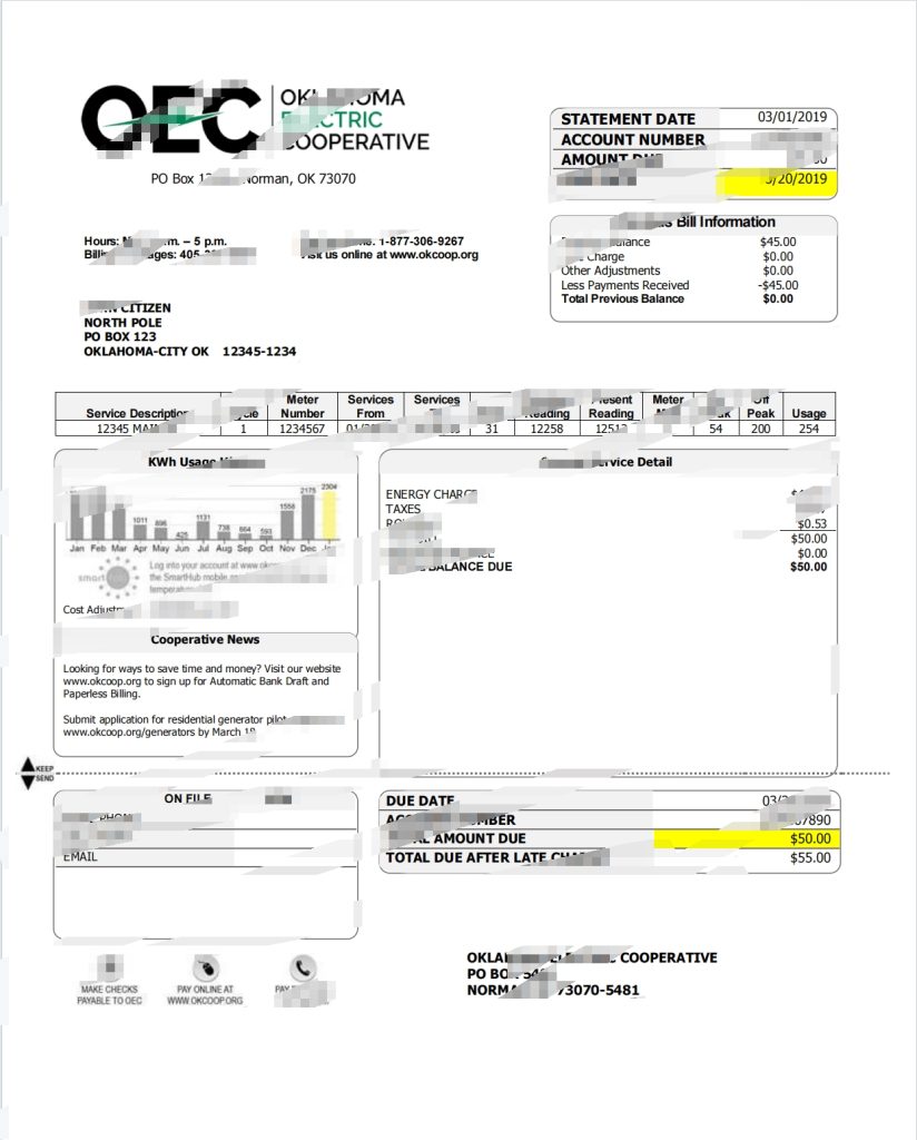 美国 OEC 电费账单 Word 和 PDF 模板