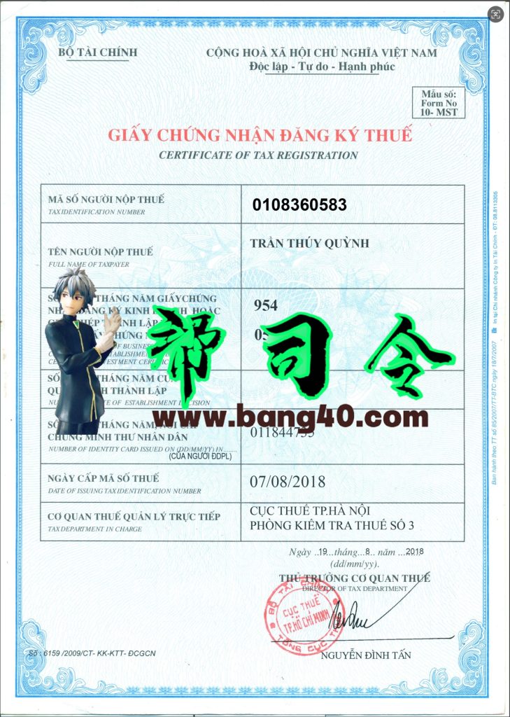 越南公司税务登记证PS/PSD模板
