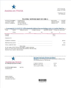 美国佐治亚州美国水费账单Word和PDF模板USA Georgia American Water Utility Bill Word And PDF Template-帮司令
