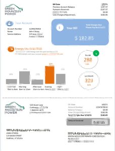 美国佛蒙特州绿山电力公司电费账单Word和PDF模板Green Mountain Power Electricity Bill Template (Word and PDF)-帮司令