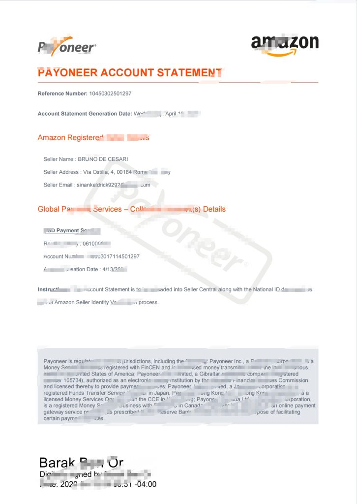 美国 Payoneer 账户报表模板（Word 和 PDF 格式）