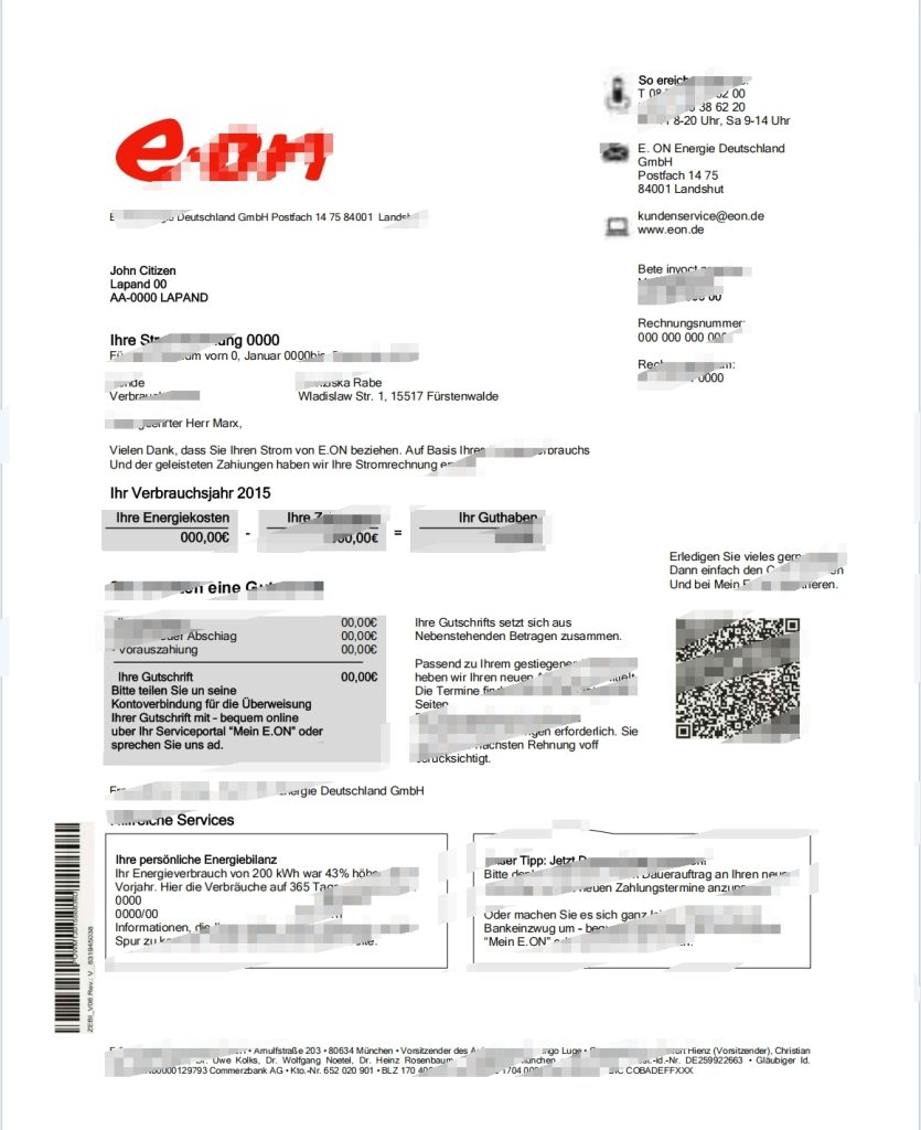 德国 E.ON Energie 电费账单 Word 和 PDF 模板
