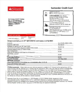 西班牙桑坦德银行信用卡银行对账单模板Spain Santander Credit Card Bank Statement Template-帮司令