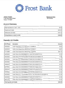 美国弗罗斯特银行对账单Word和PDF模板（2页）USA Frost Bank Statement Word And PDF Template (2 pages)-帮司令