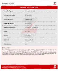 Zenith Nigeria 汇款收据模板Zenith Nigeria Money Transfer Receipt Template-帮司令