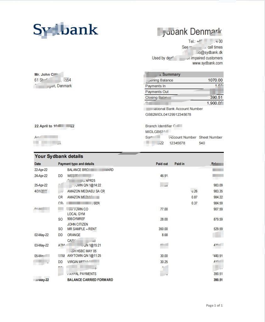 丹麦 Sydbank 报表 Excel 和 PDF 模板