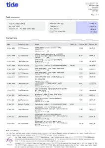 英国 Tide 银行对账单模板（Word 和 PDF 格式）UK Tide Bank Statement Template (Word and PDF)-帮司令