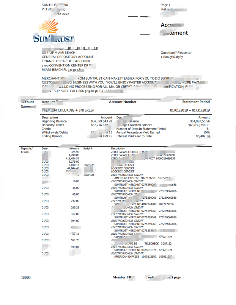 美国 SunTrust 银行对账单 Word 和 PDF 模板