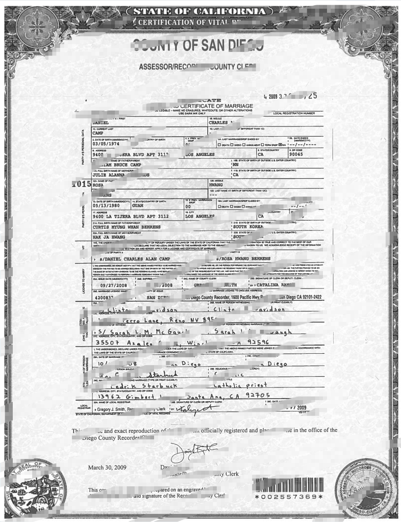 美国加州圣迭戈结婚证pdf模板