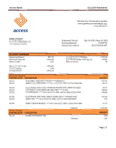 冈比亚银行对账单模板Gambia Access Bank Statement Template-帮司令