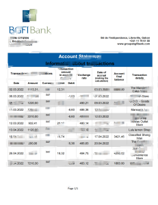 加蓬 BGFI 银行对账单 Word 和 PDF 模板Gabon BGFI Bank Statement Word And PDF Template-帮司令