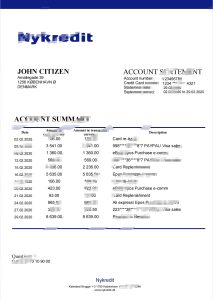 丹麦 Nykredit 银行对账单模板Denmark Nykredit Bank Statement Template-帮司令