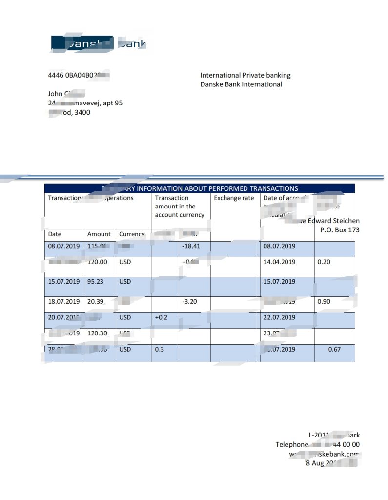 丹麦 Danskebank 银行对账单 Word 和 PDF 模板
