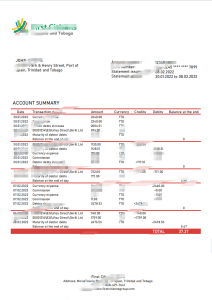 特立尼达和多巴哥第一公民银行对帐单Word和PDF模板Trinidad And Tobago First Citizens Bank Statement Word And PDF Template-帮司令