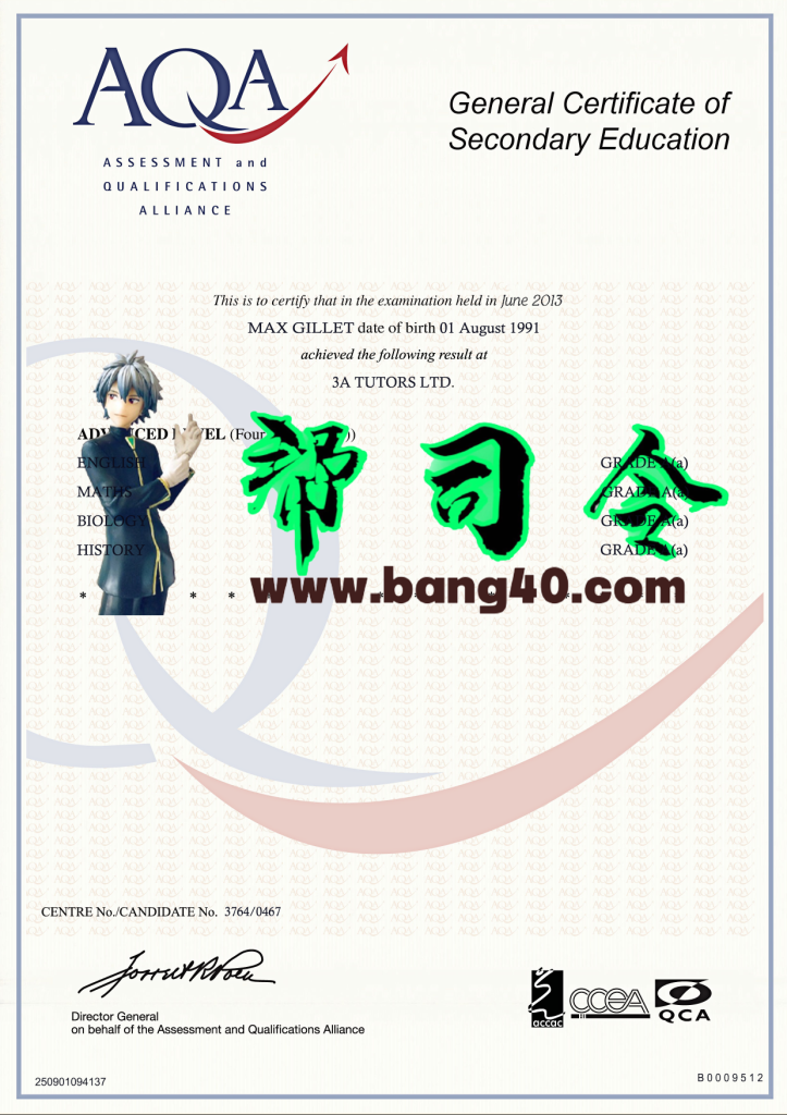 AQA 颁发机构 GCSE 证书 PSD 模板