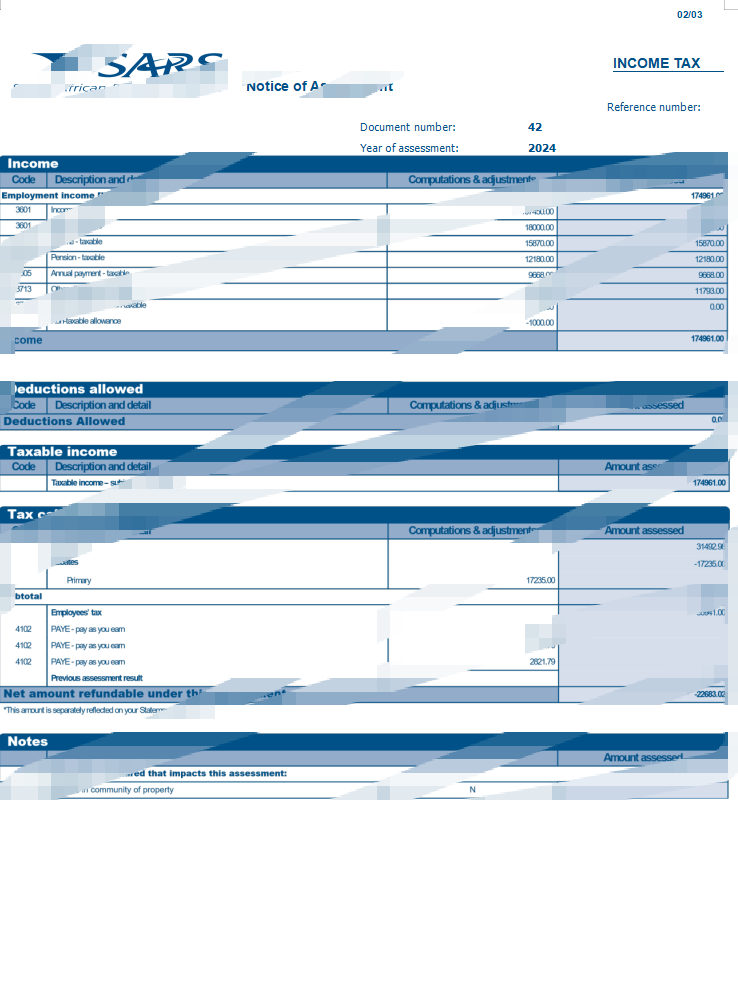 南非所得税评估通知书（Word 和 PDF 格式）
