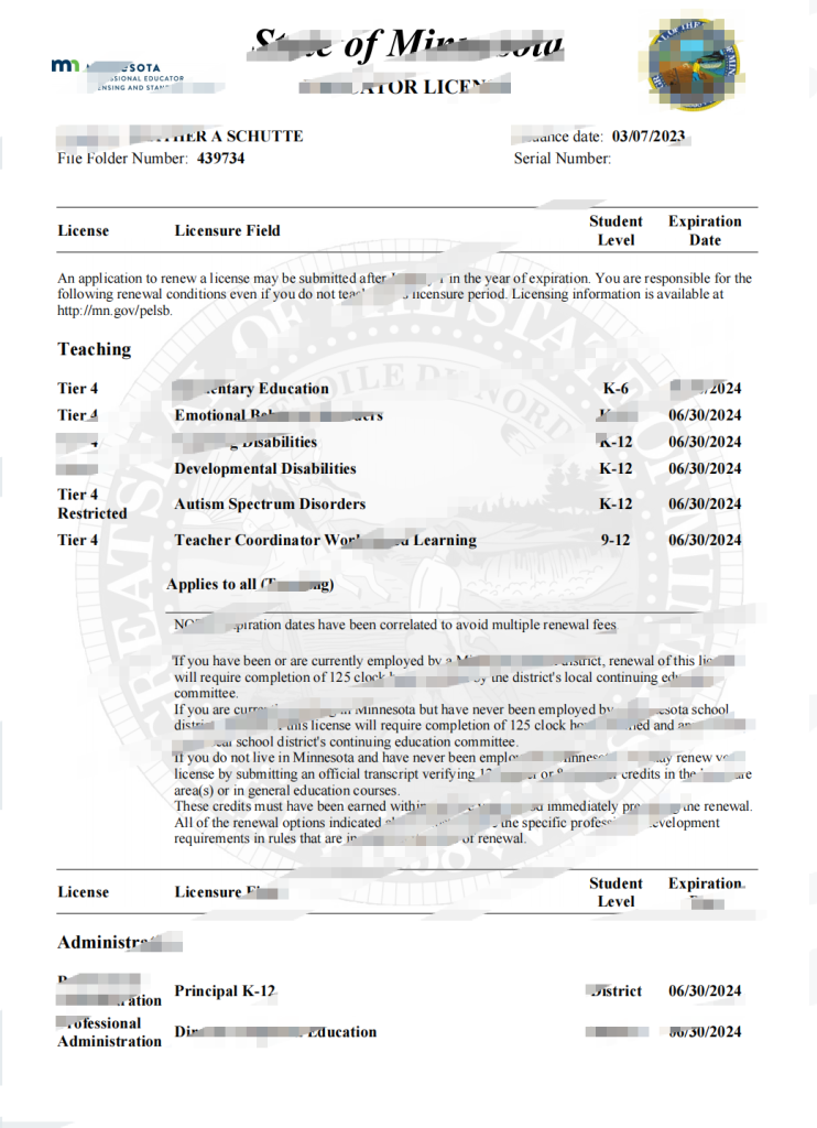 美国明尼苏达州专业教育者执照模板（Word 和 PDF 格式）