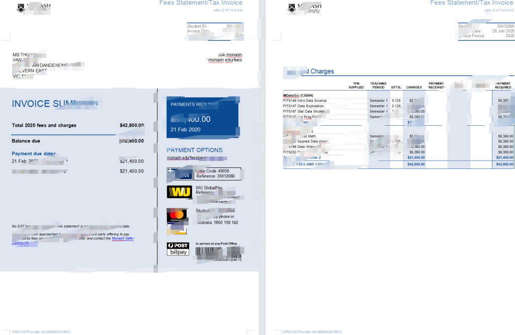 澳大利亚莫纳什大学费用声明模板（word 和 pdf 格式）