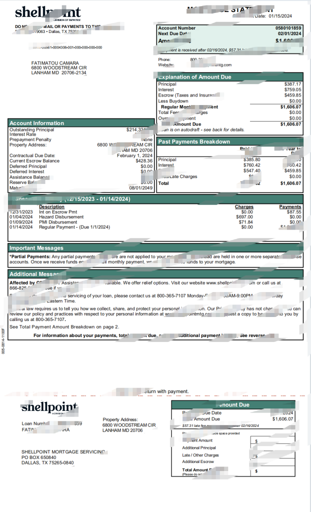 美国 Shellpoint 抵押贷款声明模板（Word 和 PDF 格式）
