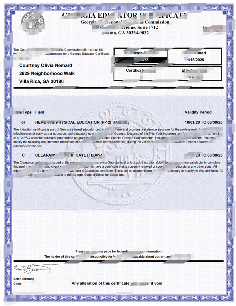 美国佐治亚州教育工作者证书模板（Word 和 PDF 格式）
