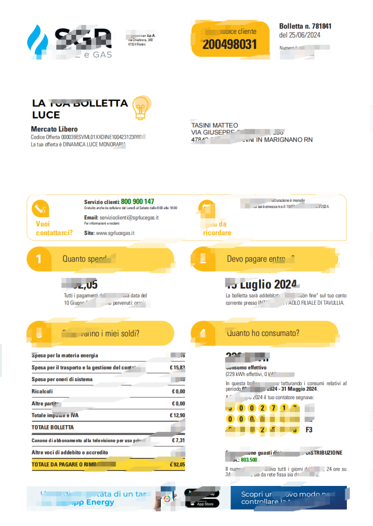 意大利 SGR 电费账单模板（Word 和 PDF 格式）