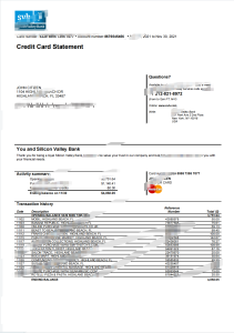 美国佛罗里达硅谷银行信用卡对帐单模板USA Florida Silicon Valley Bank Credit Card Statement Template-帮司令