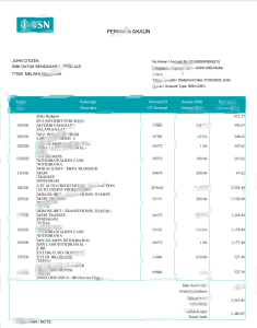 马来西亚 BSN 银行账户对账单Word 和 PDF 模板Malaysia BSN Bank Account Statement  Word And PDF Template-帮司令