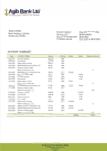 冈比亚阿拉伯冈比亚伊斯兰银行对账单模板Gambia Arab Gambian Islamic Bank Statement Template-帮司令