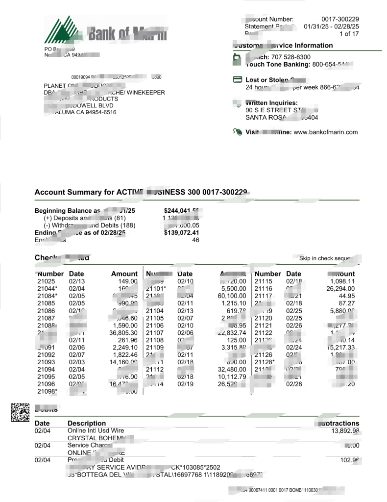 美国马林银行商业报表模板