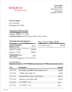 美国 Synovus 支票账户对账单模板（Word 和 PDF 格式）US Synovus Checking Account Statement Template in word and pdf format-帮司令