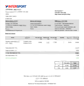 法国 INTERSPORT 销售发票模板(Word 和 PDF 格式)France INTERSPORT Sales Invoice Template in word and pdf format-帮司令