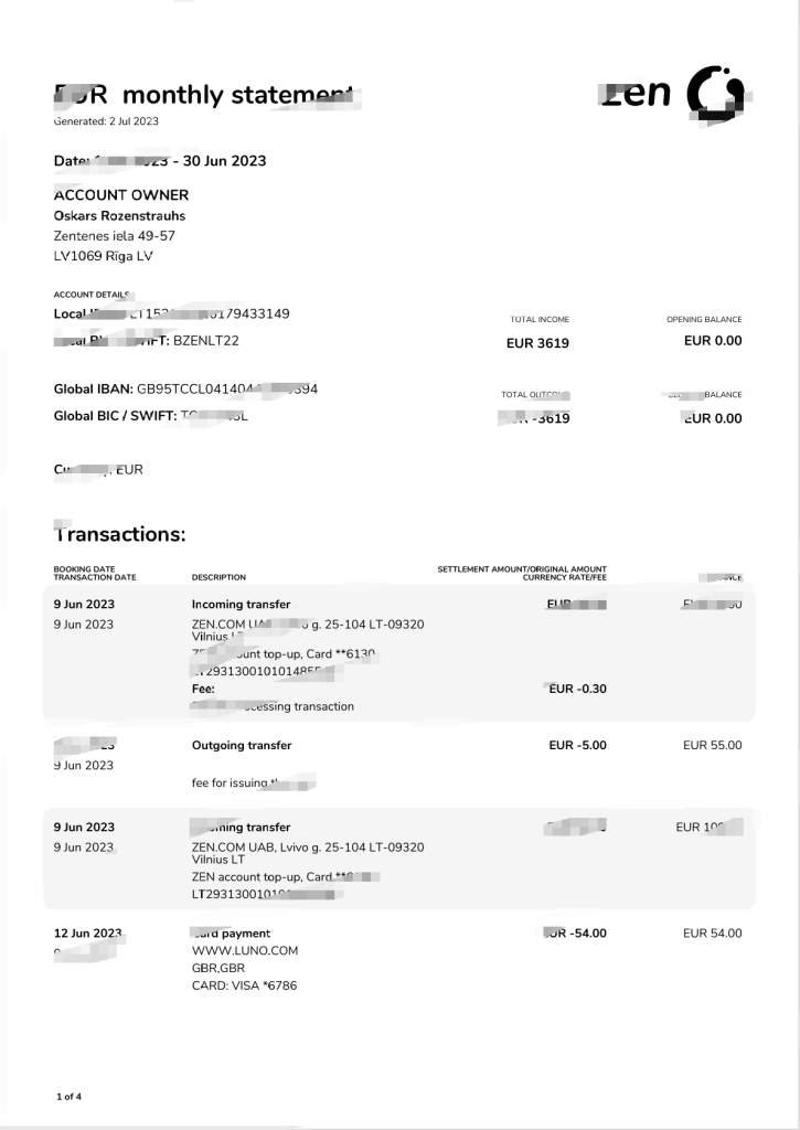 立陶宛 ZEN 欧元月度报表模板（Word 和 PDF 格式）