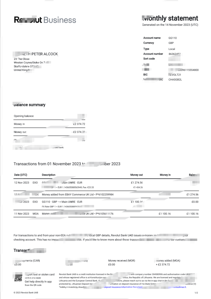 立陶宛 Revolut 企业月度报表模板（Word 和 PDF 格式）