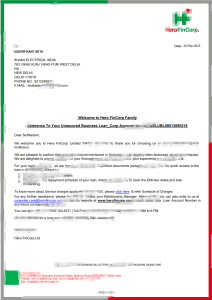 Hero FinCorp 无担保商业贷款函及时间表模板Hero FinCorp Unsecured Business Loan Letter and Schedule Template-帮司令