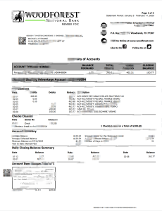 美国伍德福斯特国家银行银行账户对账单模板United States Woodforest National Bank Bank Account Statement Template-帮司令