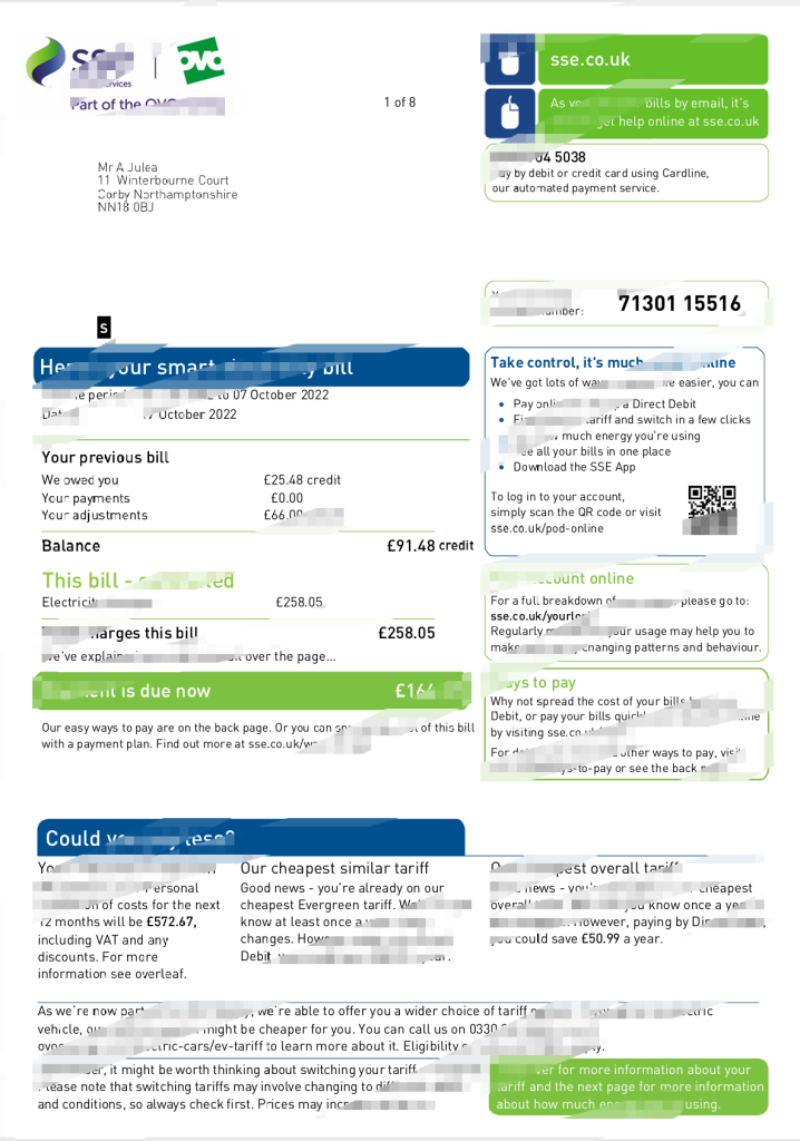 英国 OVO 能源服务公司电费账单模板（Word 和 PDF 格式）