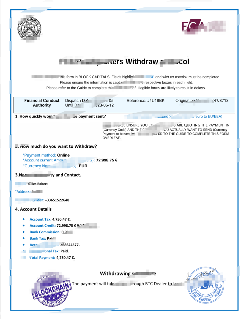 英国FCA总部银行提款协议模板，Word和PDF格式