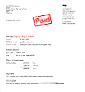 荷兰 WeTransfer Plus 订阅发票模板Netherlands WeTransfer Plus Subscription Invoice Template-帮司令