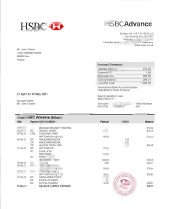 法国汇丰银行对账单模板France HSBC Bank Statement Template-帮司令