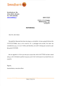 立陶宛瑞典银行推荐信模板Lithuania Swedbank Bank Reference Letter Template-帮司令