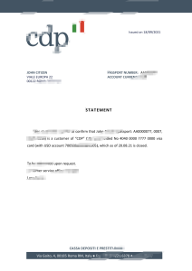 意大利 CDP 银行账户推荐信模板Italy CDP bank Account Reference Letter Template-帮司令