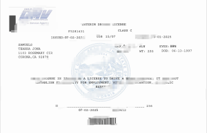 加州车辆管理局临时驾驶执照模板California Department of Motor Vehicles Interim Driver License Template-帮司令
